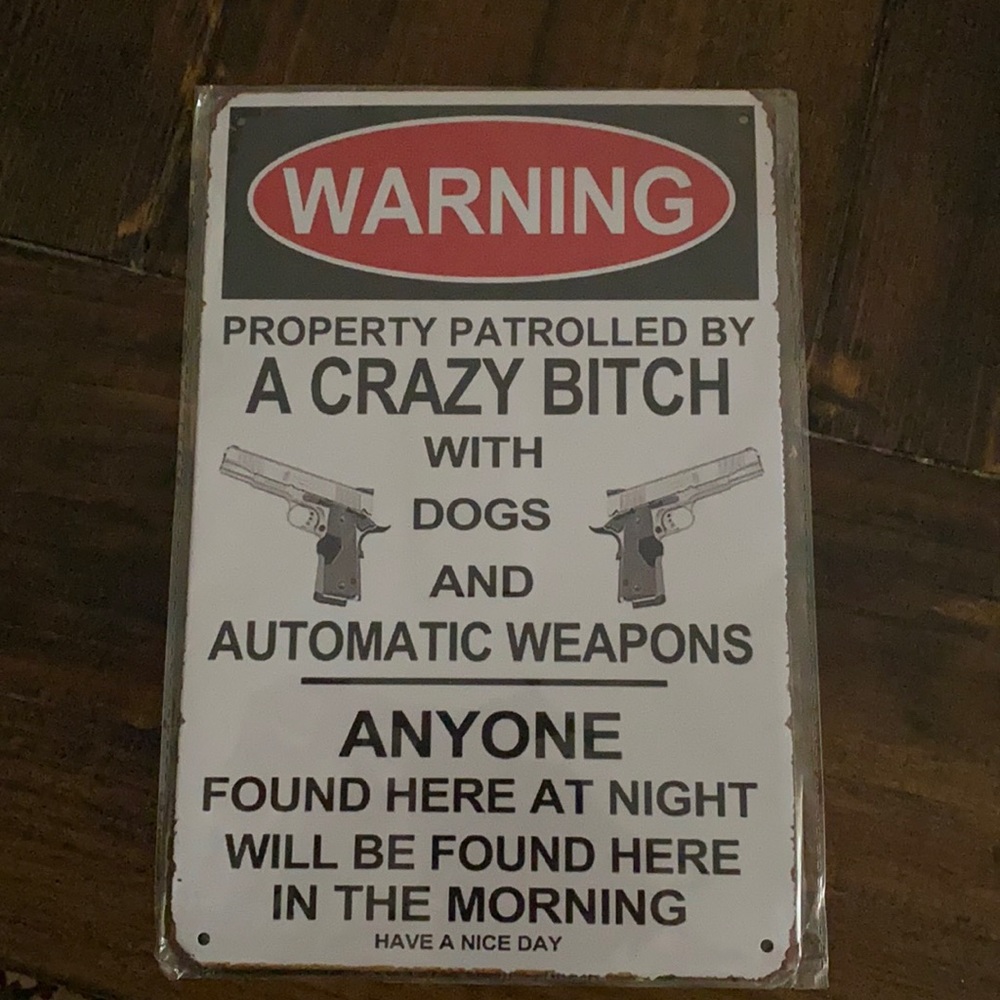 Warning property control sign dogs and weapons